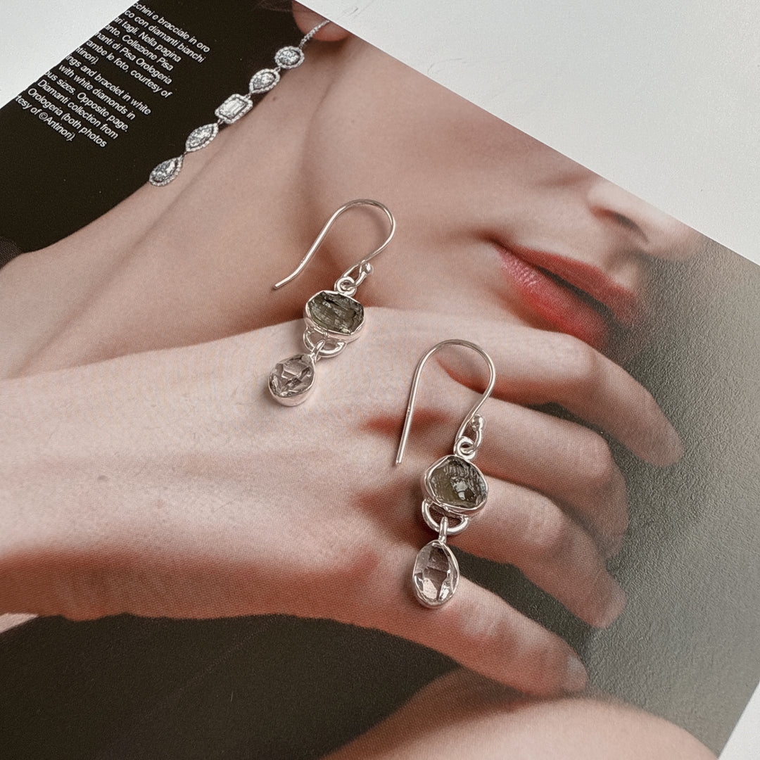 Moldavite & Herkemir Diamond Earrings