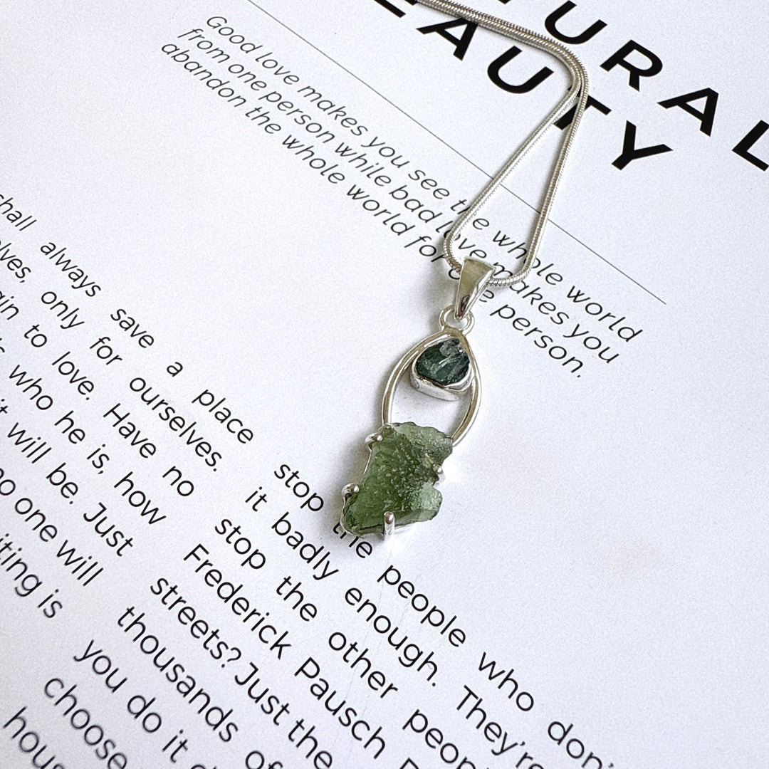 Moldavite & Green Tourmaline Pendant