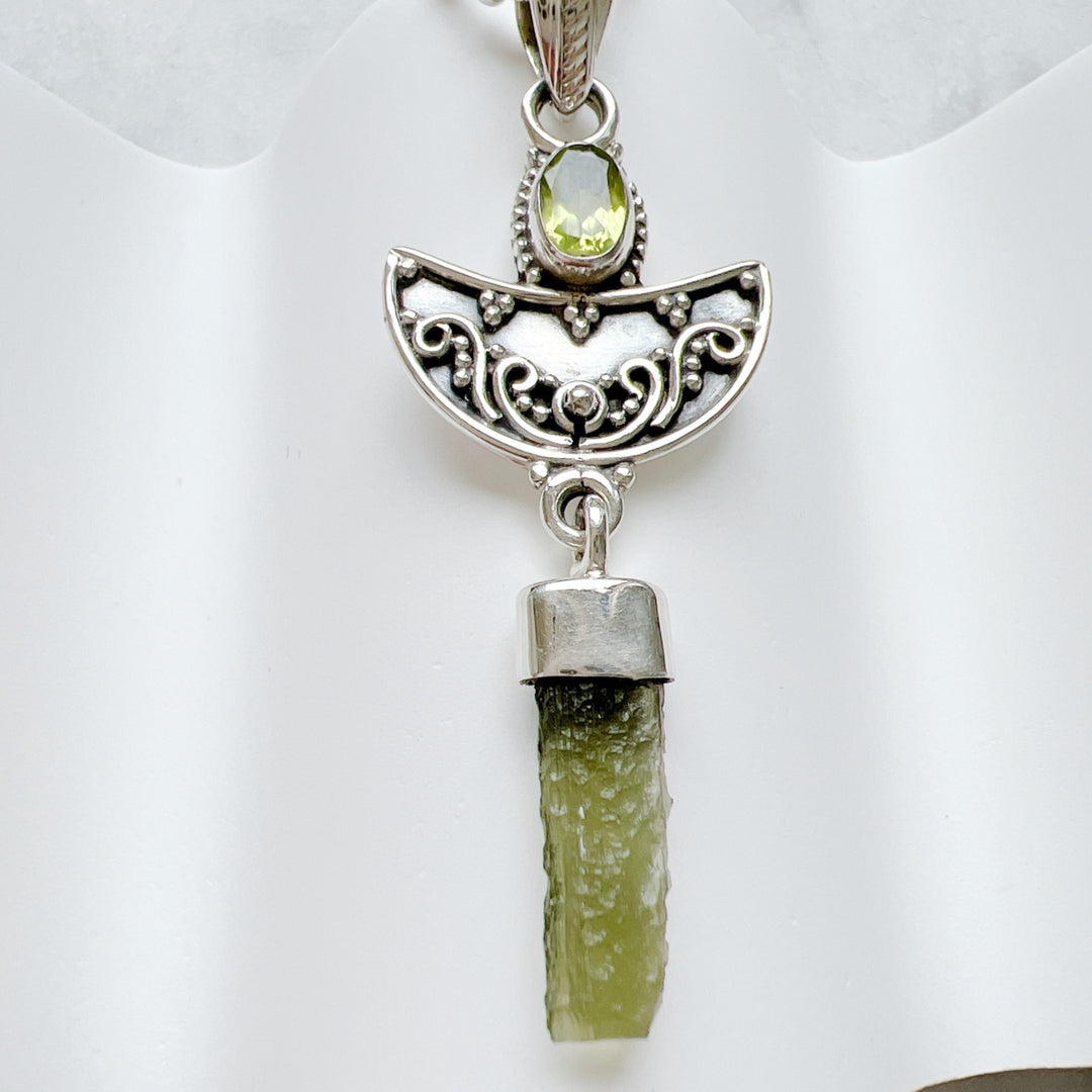 Moldavite & Peridot Pendant