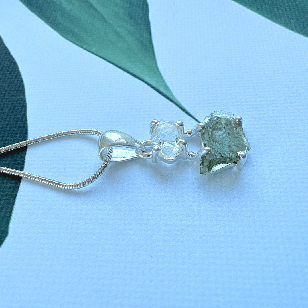 Moldavite & Herkimer Pendant