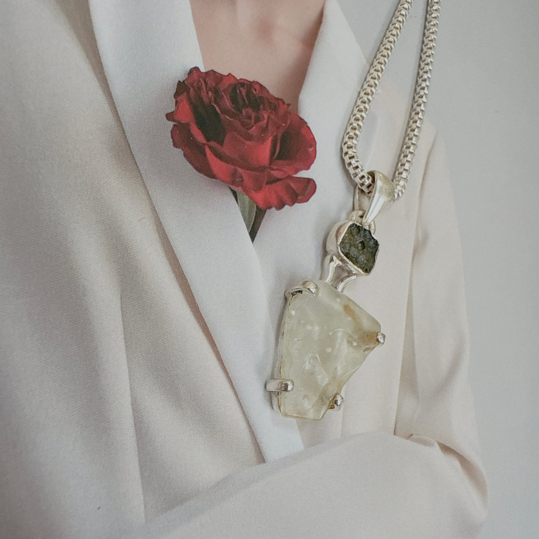Moldavite and Libyan Desert Pendant