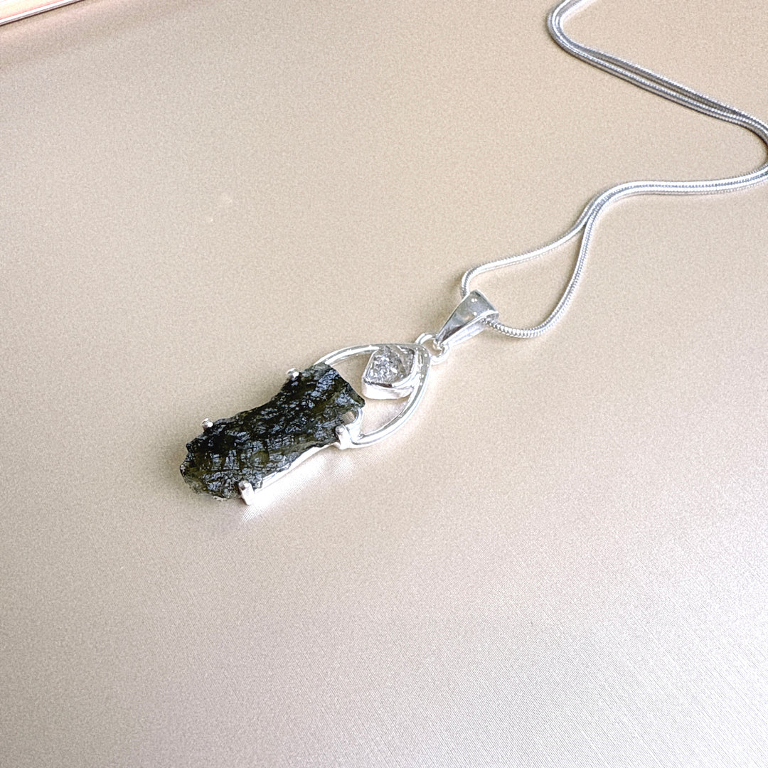 Moldavite & Herkimer Pendant