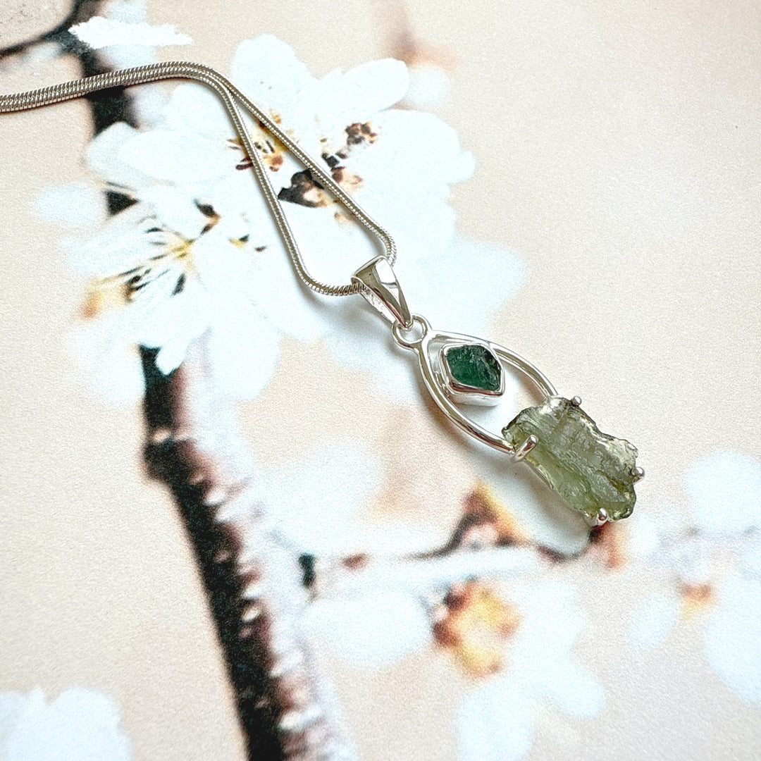 MOLDAVITE & GREEN TOURMALINE PENDANT