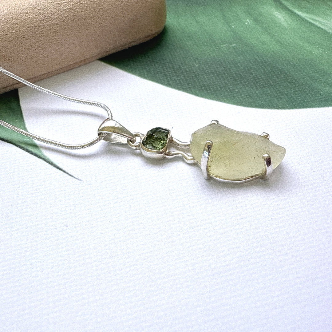 Moldavite and Libyan Desert Pendant