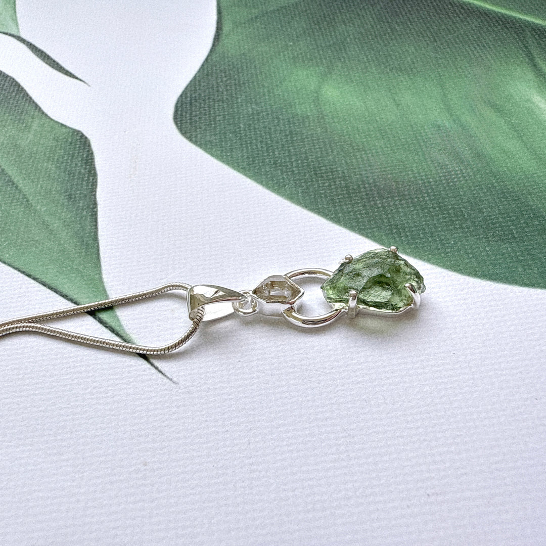 Moldavite & Herkimer Pendant