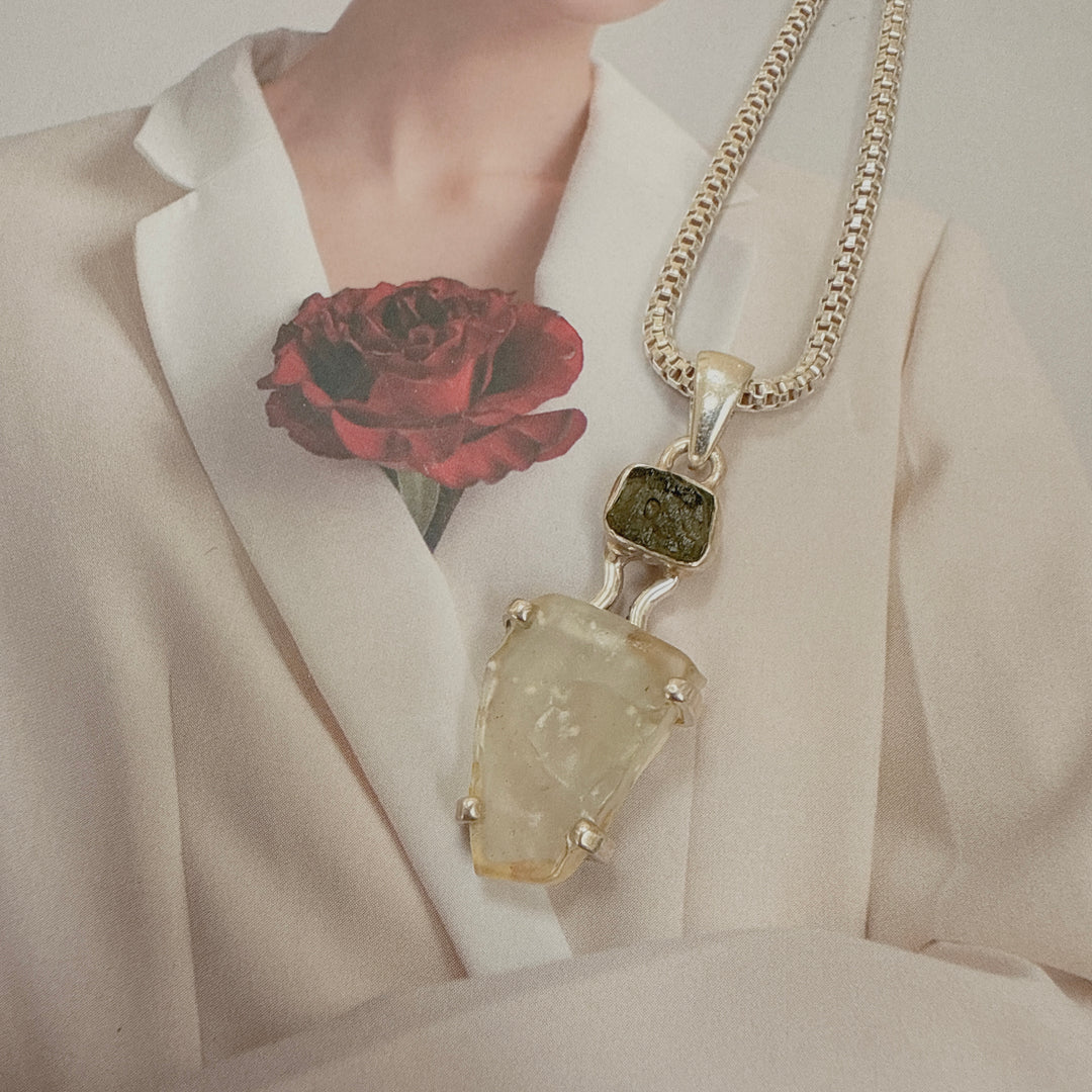 Moldavite and Libyan Desert Pendant