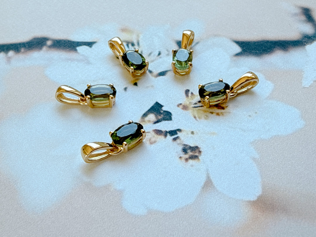 18k Gold Vermeil - Moldavite Faceted Pendants
