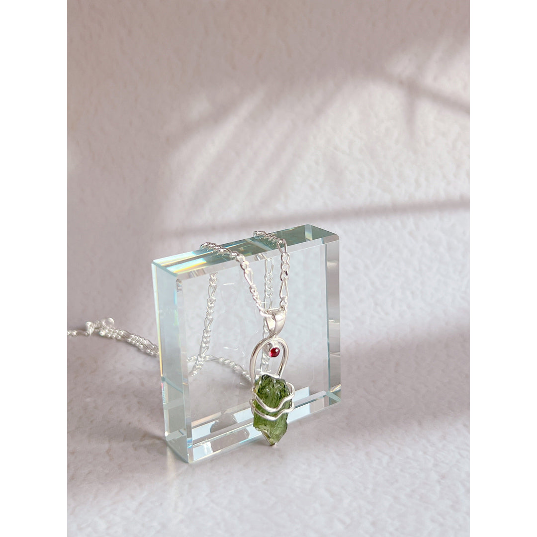 Moldavite and Pink Tourmaline Pendant