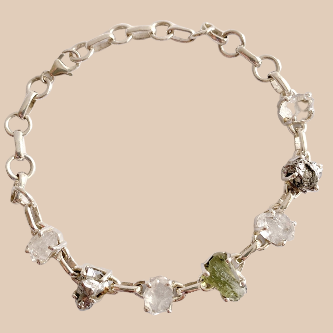 Moldevite, Herkimer Diamond & Meteorite Campo Del Cielo Bracelet