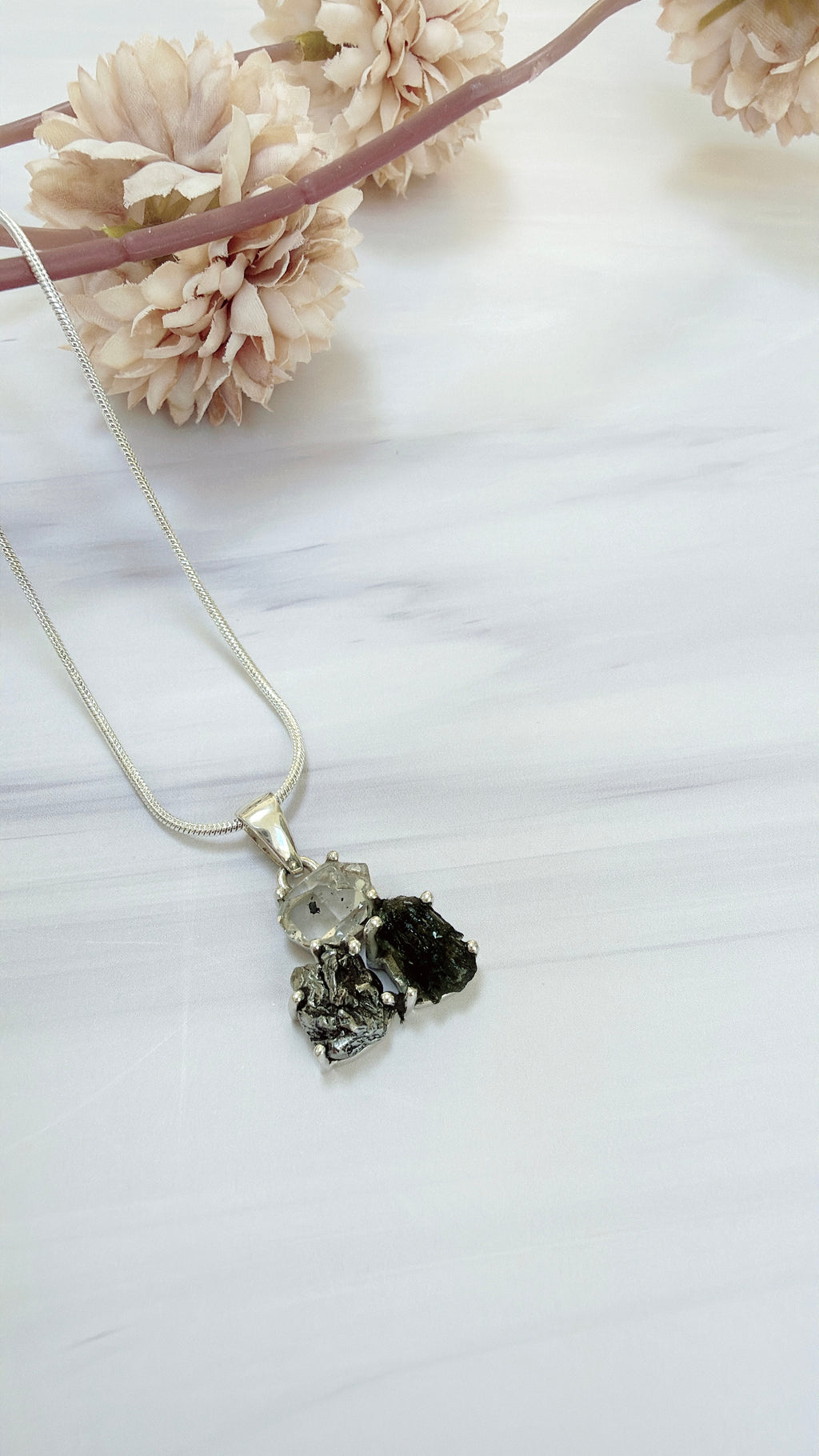 Moldavite, Herkimer Diamond & Campo del Cielo Pendant