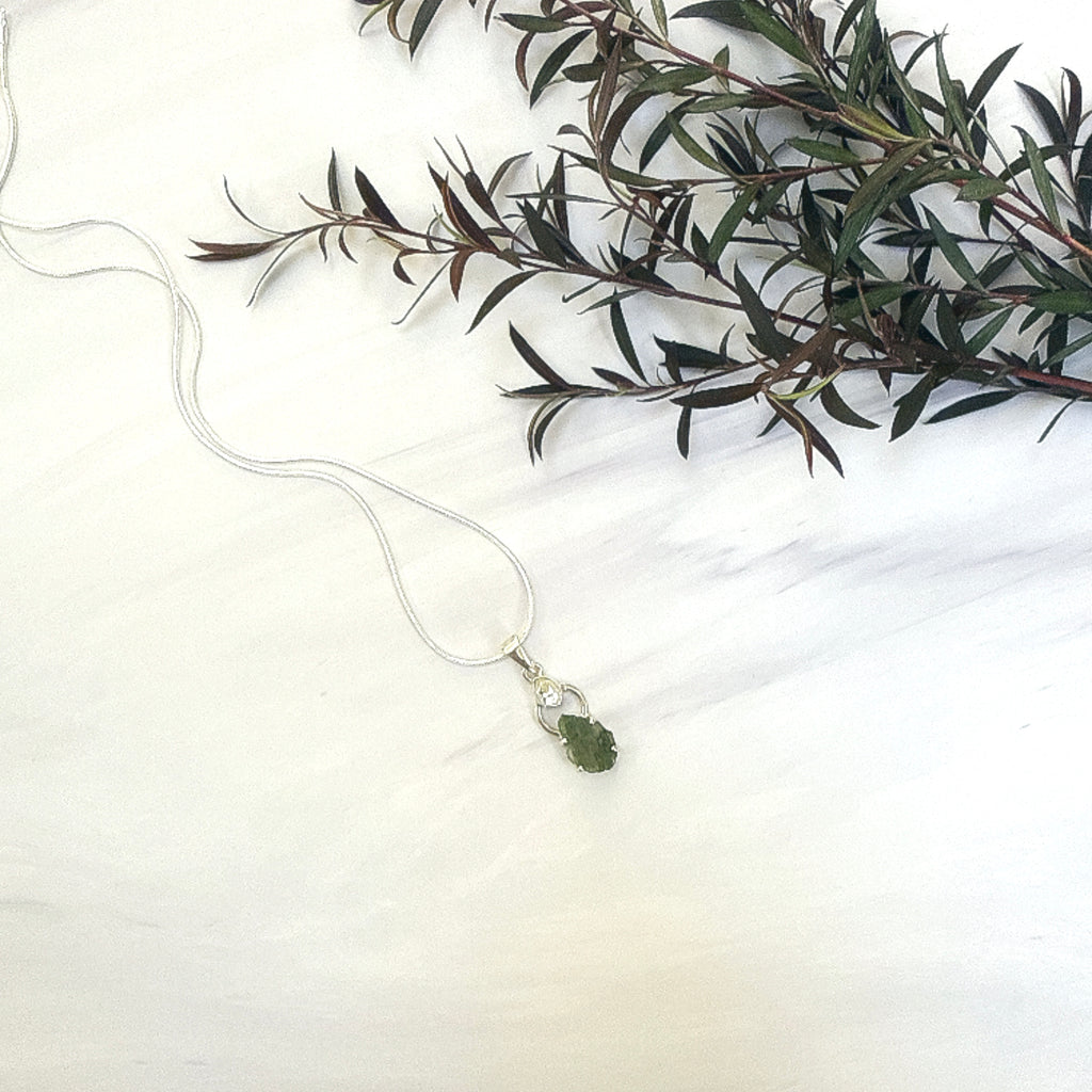 Moldavite with Herkimer Diamond Pendant