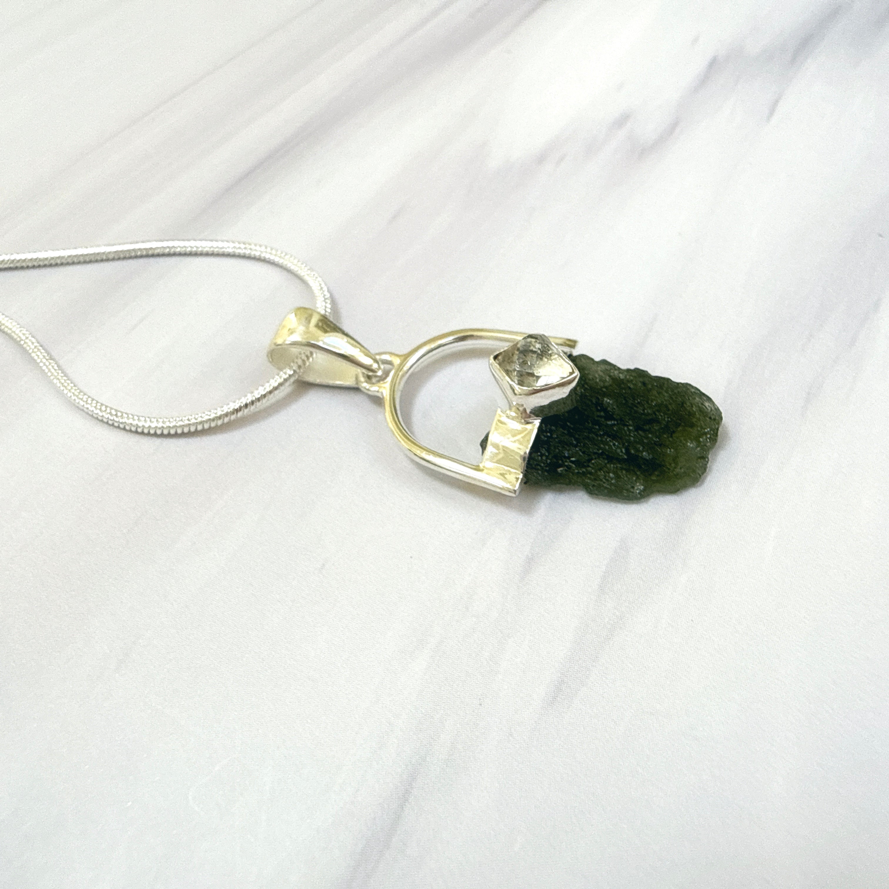 Moldavite with Herkimer Diamond Pendant