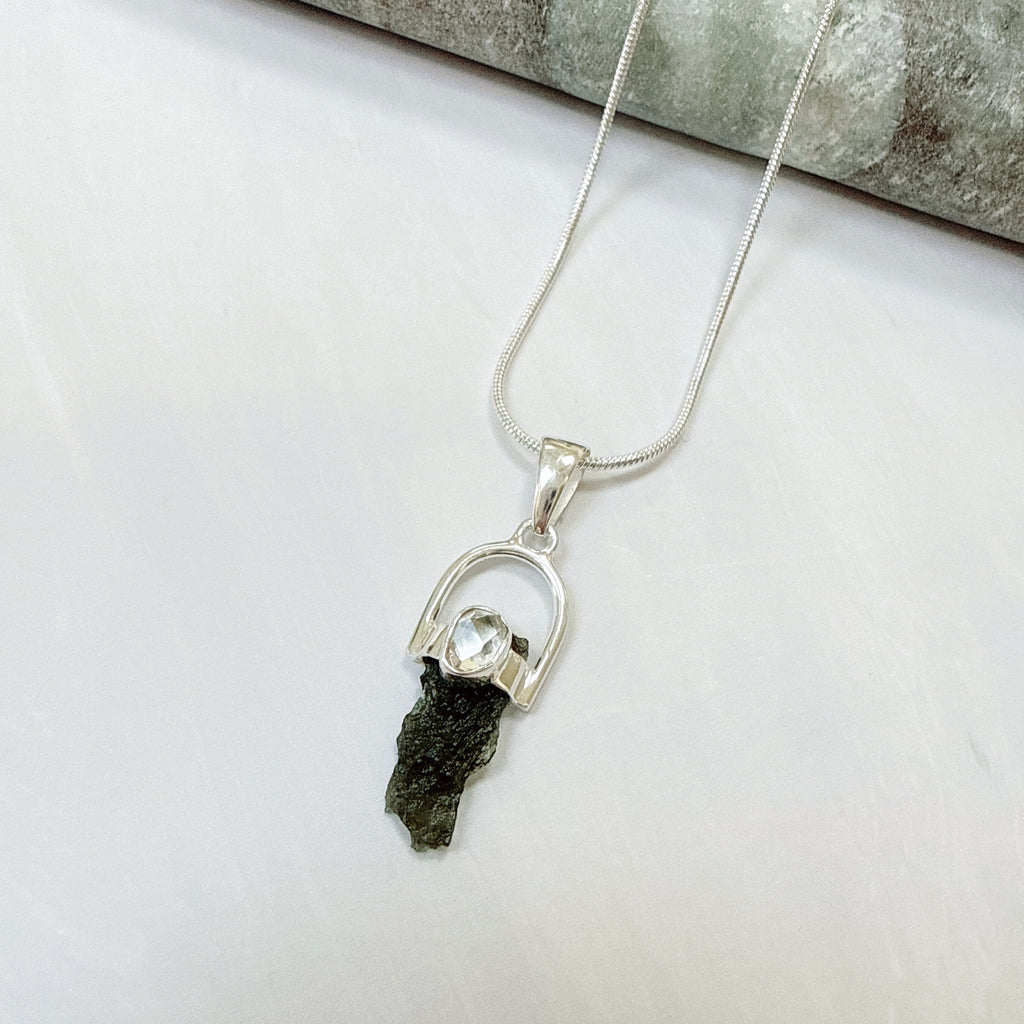 Moldavite with Herkimer Diamond Pendant