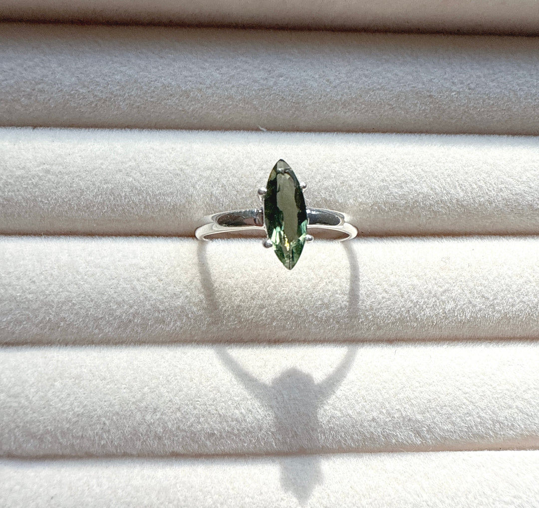 Claw-Set Faceted Moldavite Ring
