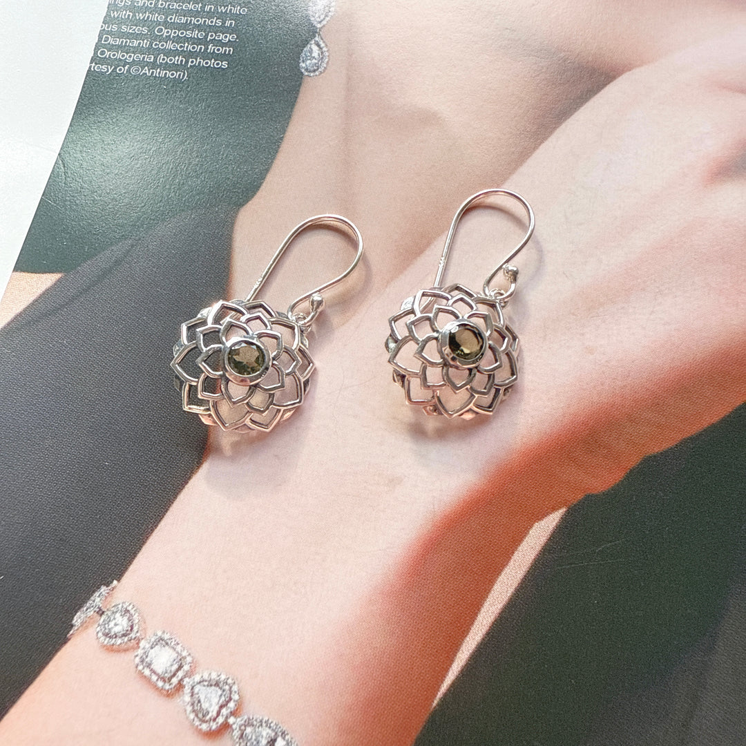 Faceted Moldavite Earrings