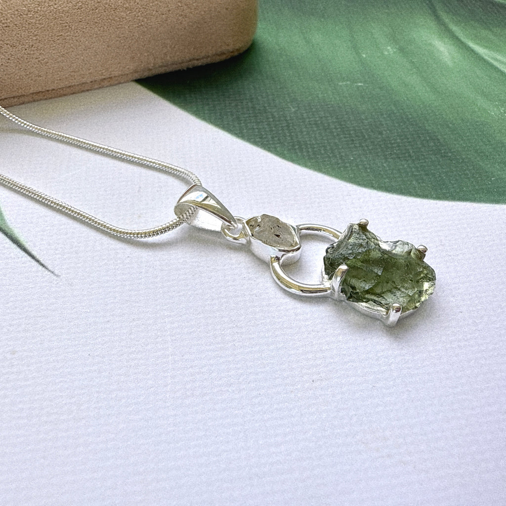 Moldavite & Herkimer Pendant