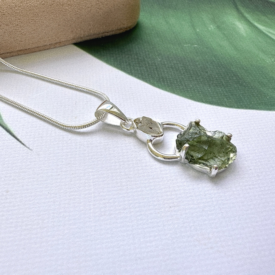 Moldavite & Herkimer Pendant