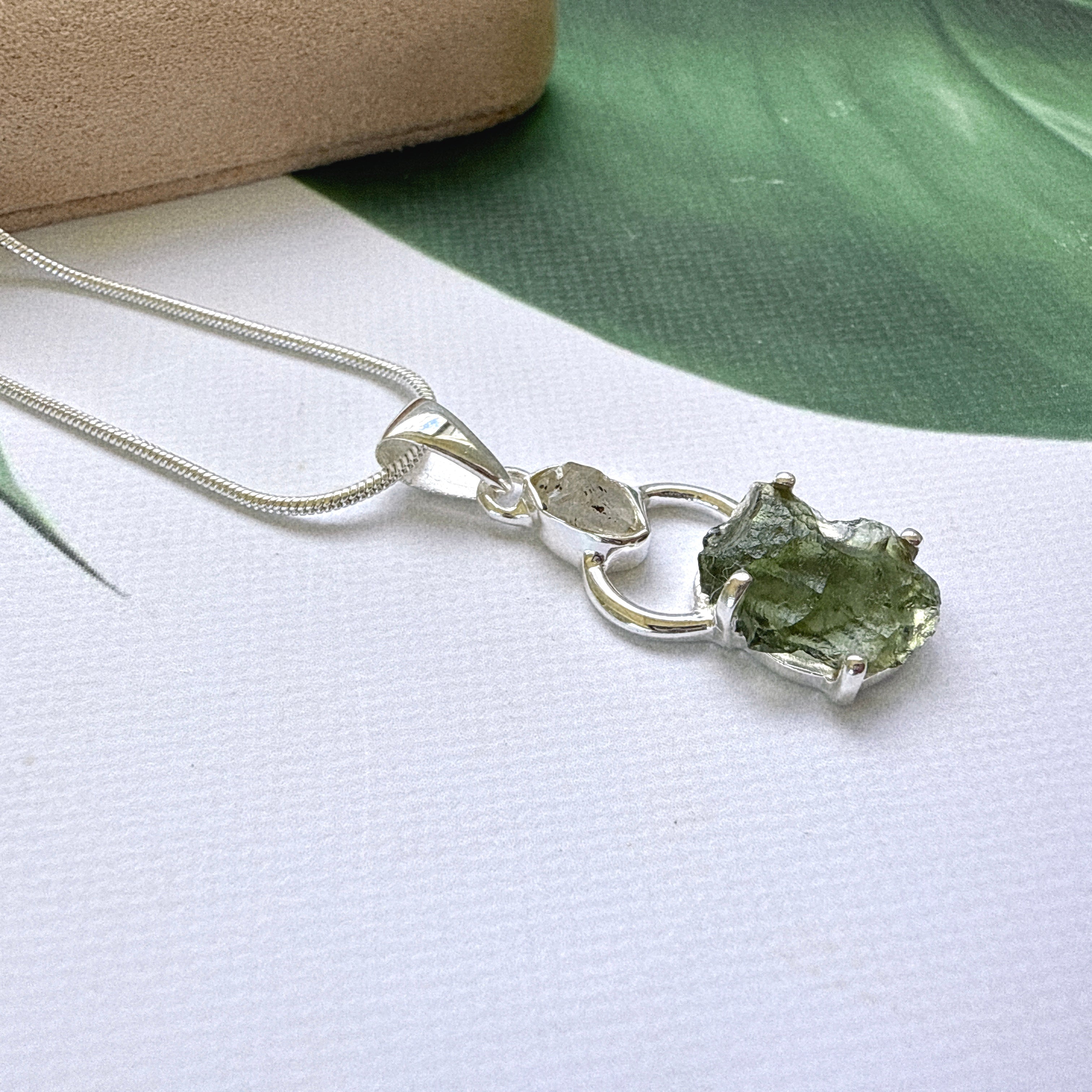 Moldavite & Herkimer Pendant