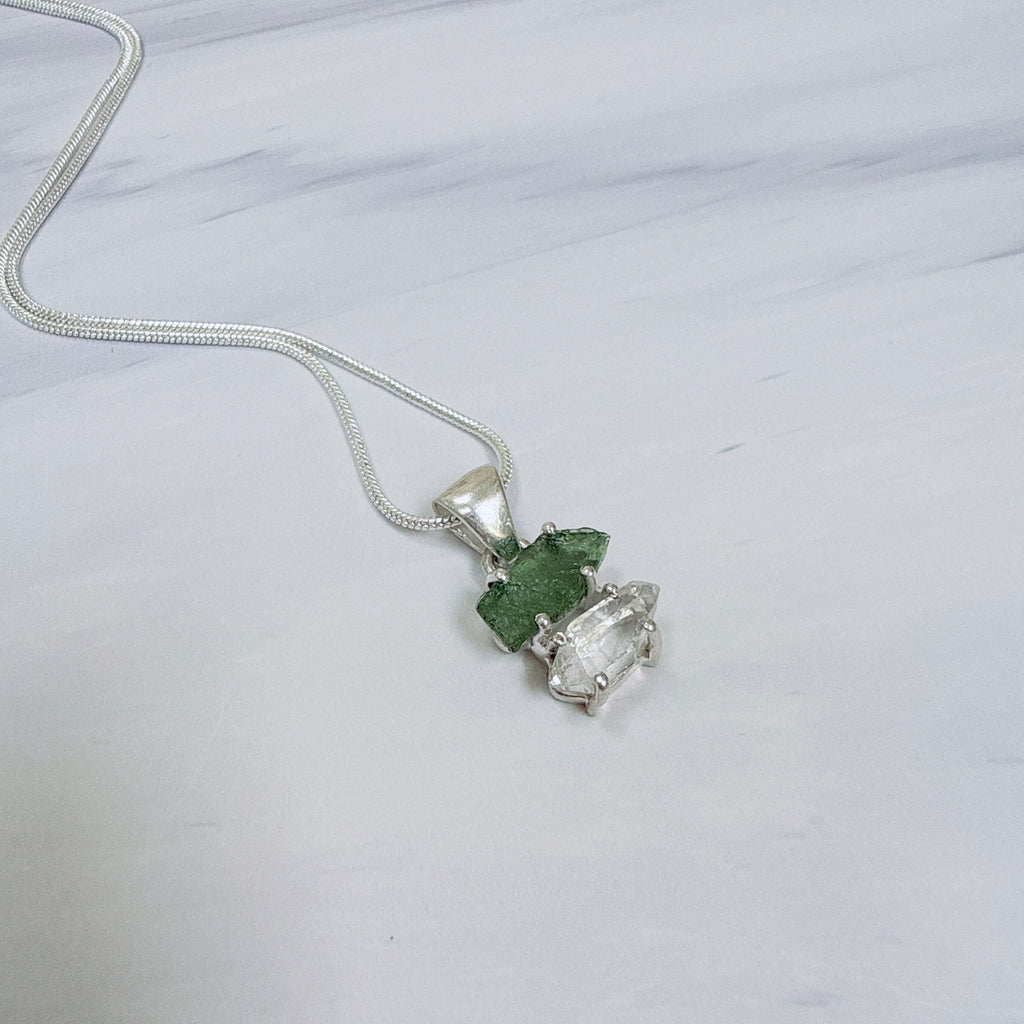 Moldavite with Herkimer Diamond Pendant