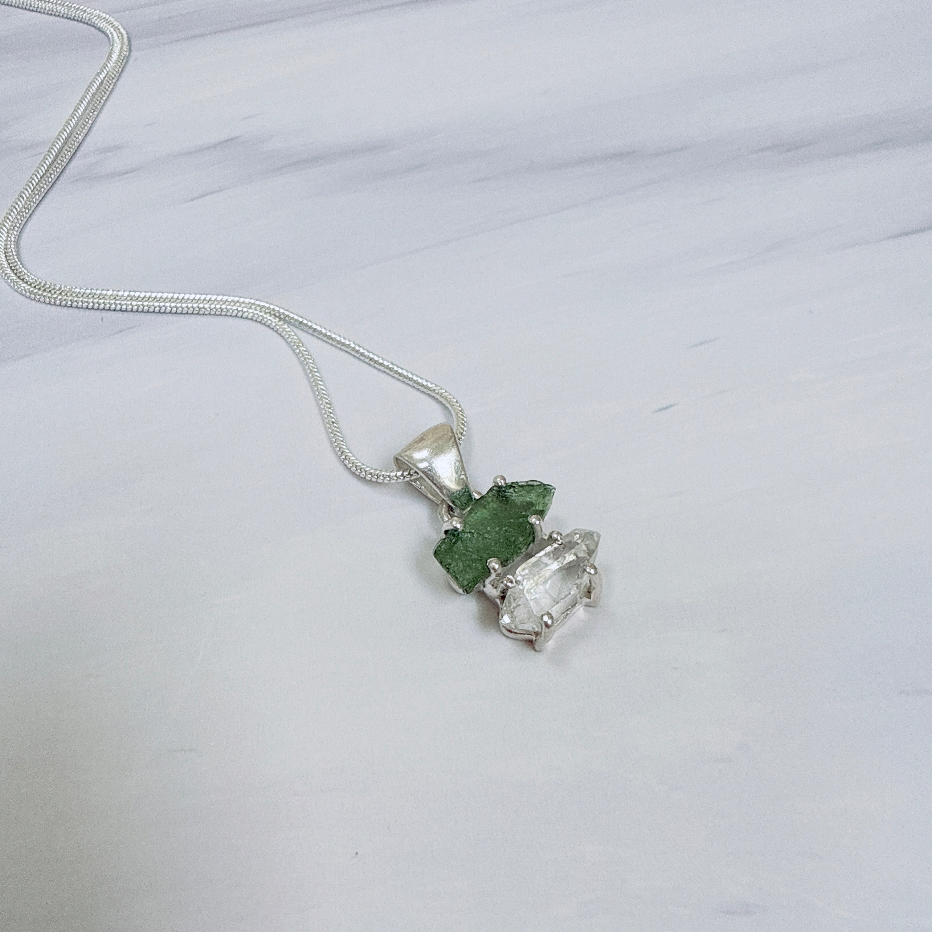 Moldavite with Herkimer Diamond Pendant