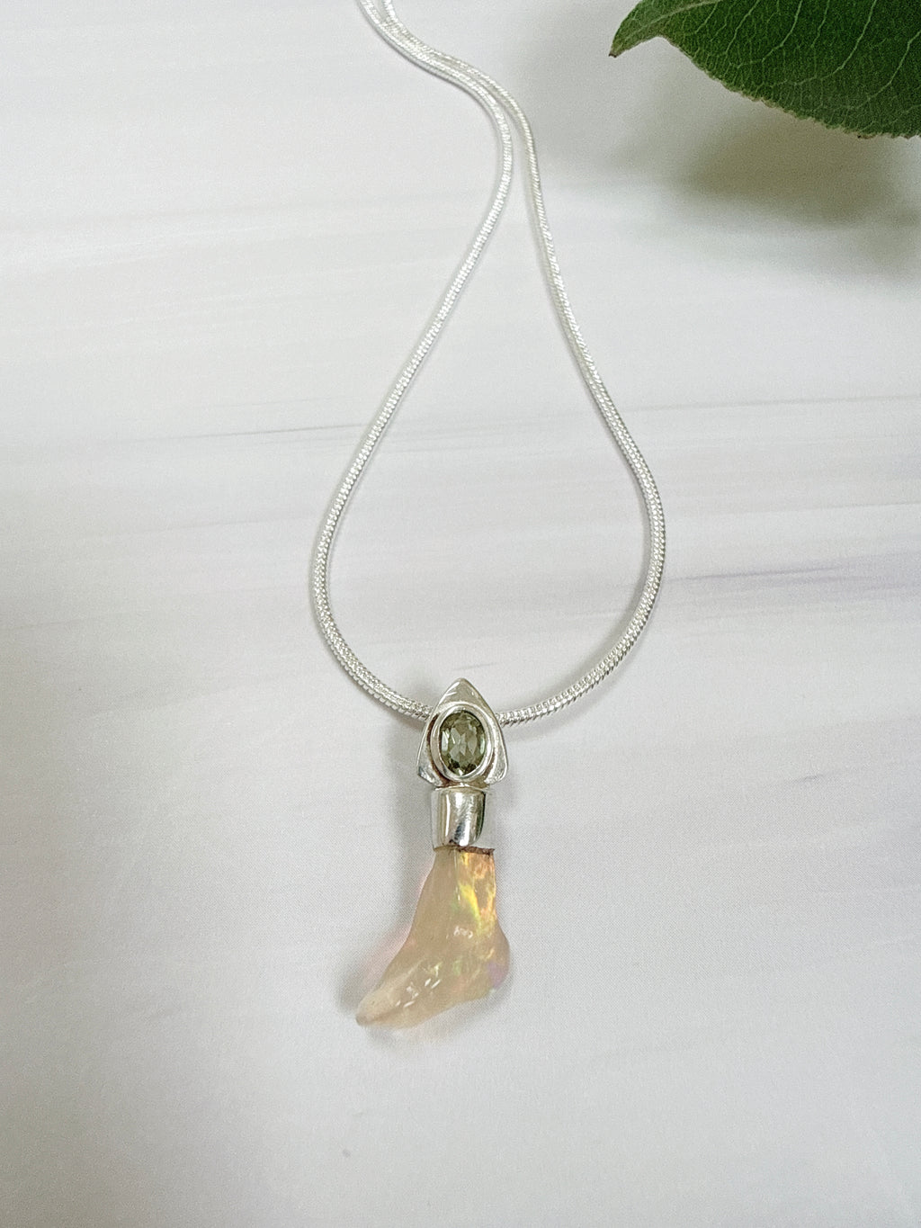 Faceted Moldavite & Ethiopian Opal Pendant
