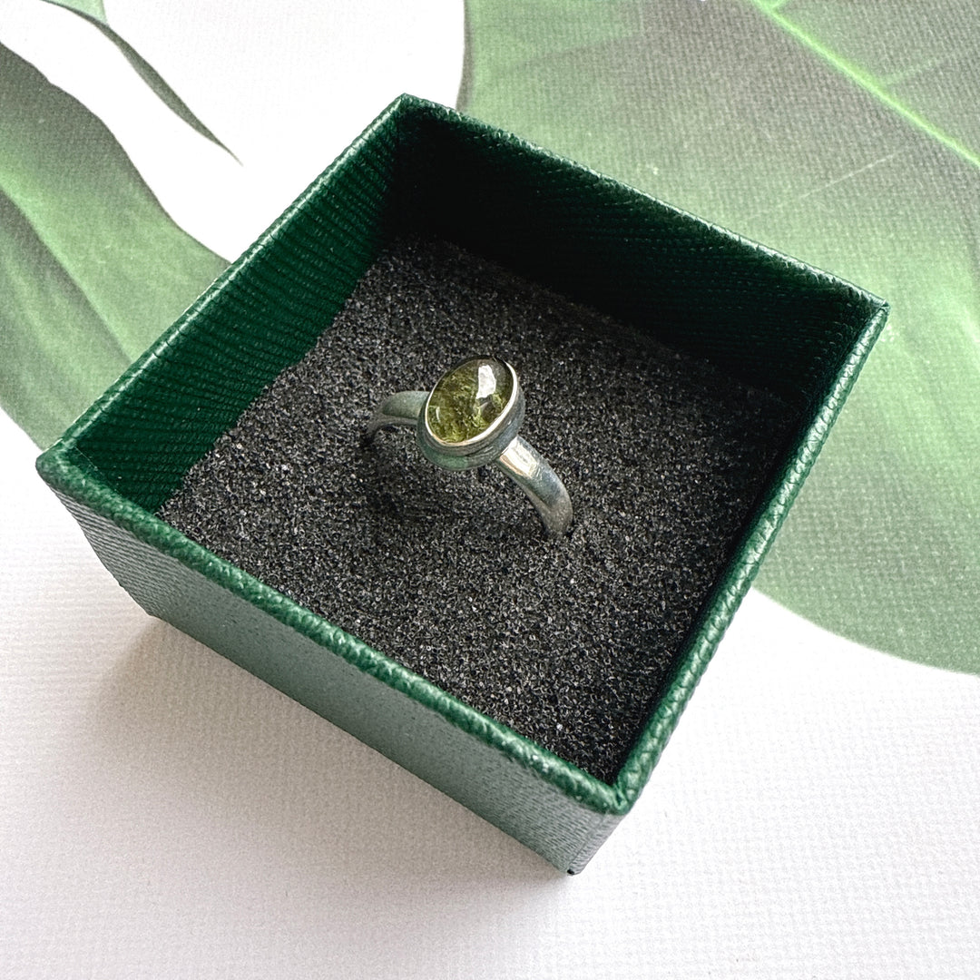 Moldavite Faceted Ring