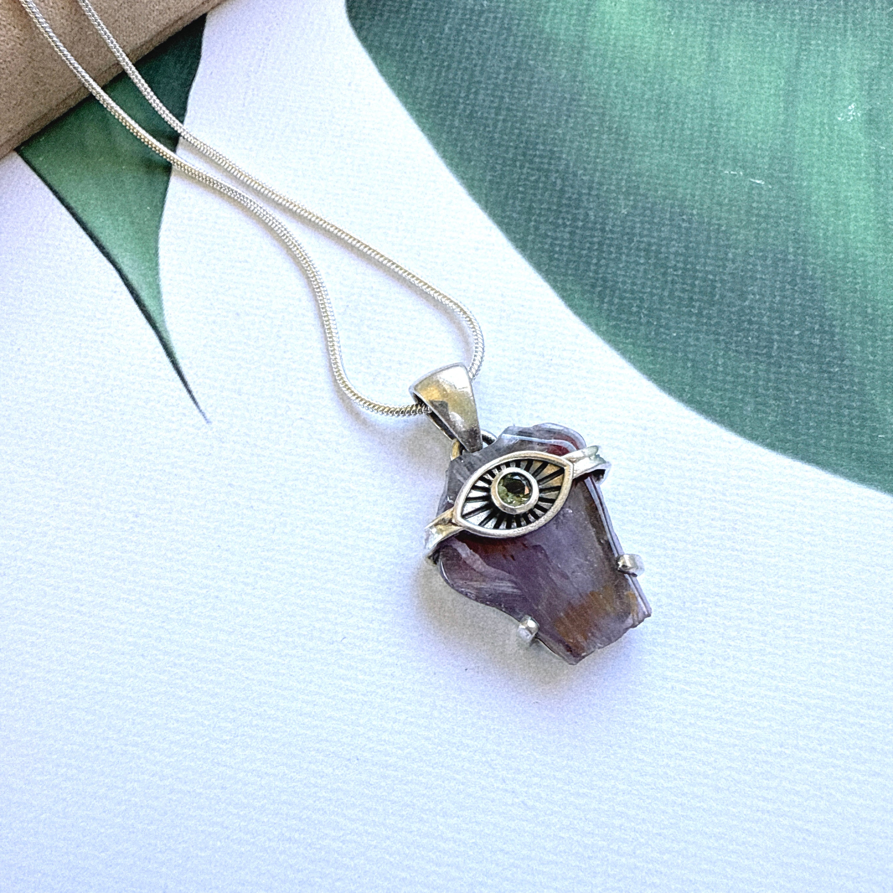 Evil Eye Pendant with Moldavite & Caxonete