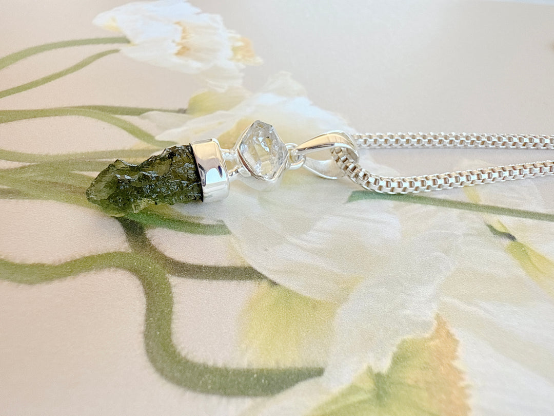 Moldavite & Herkimer Diamond Pendant