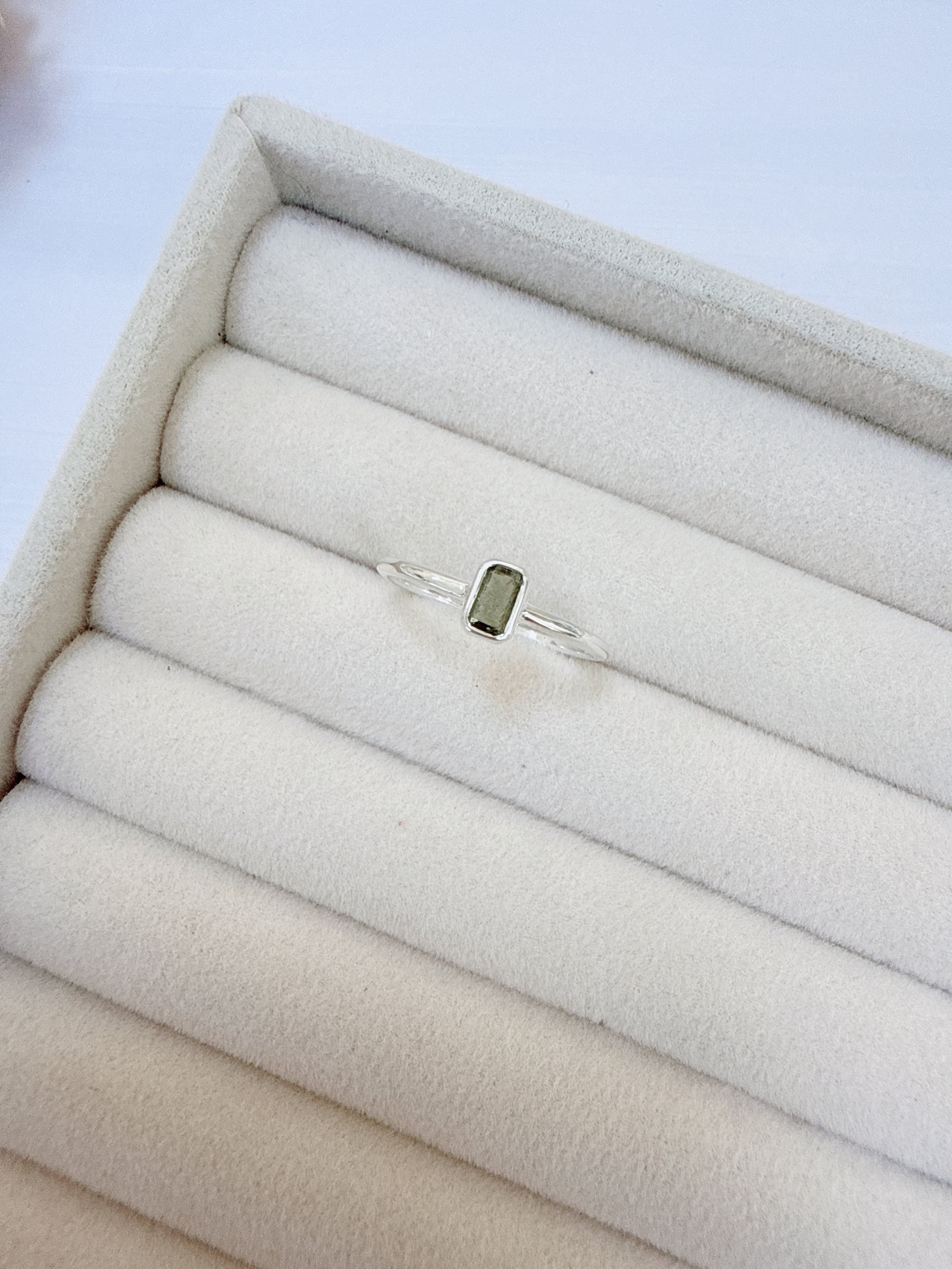 Faceted Moldavite Ring