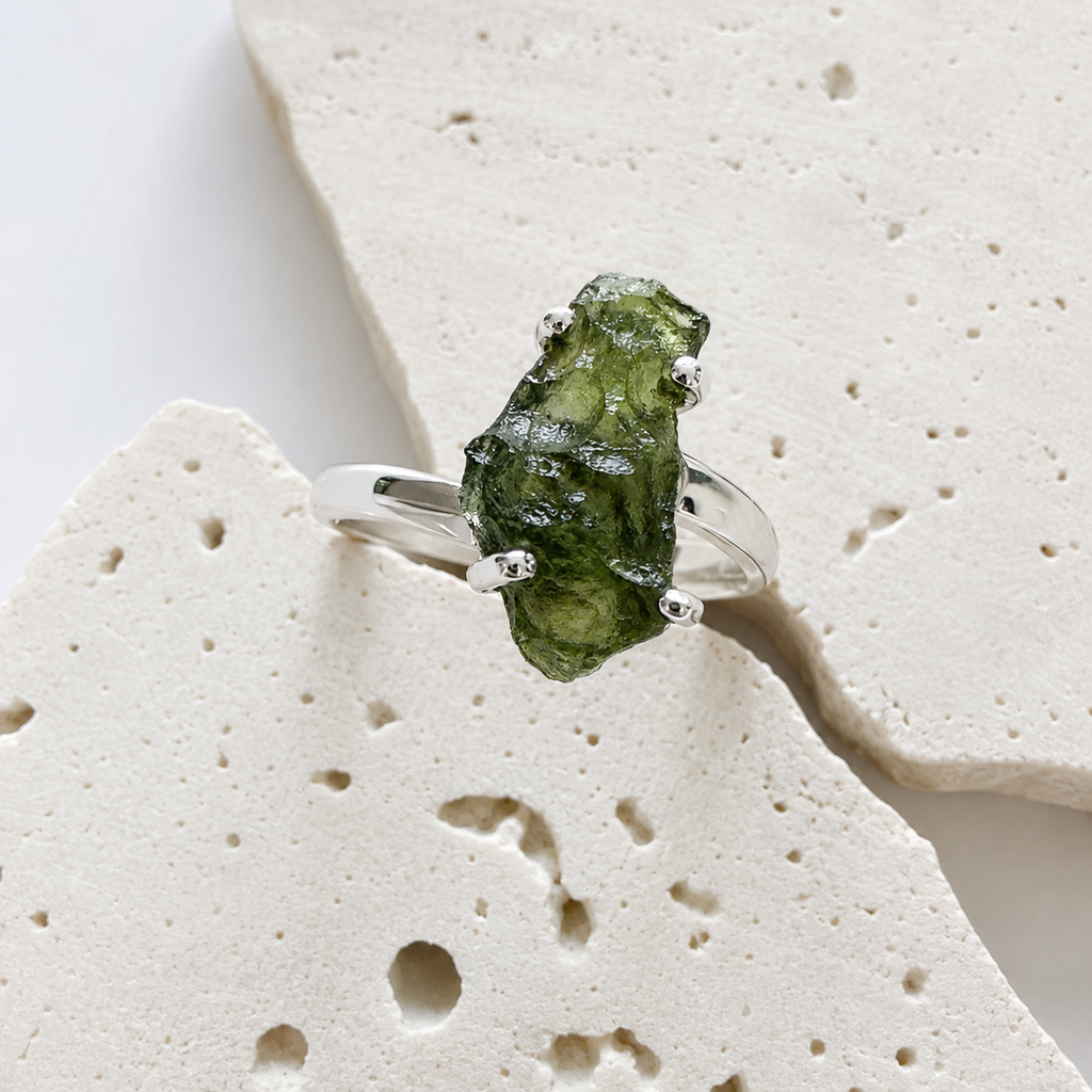 Moldavite Designer Ring