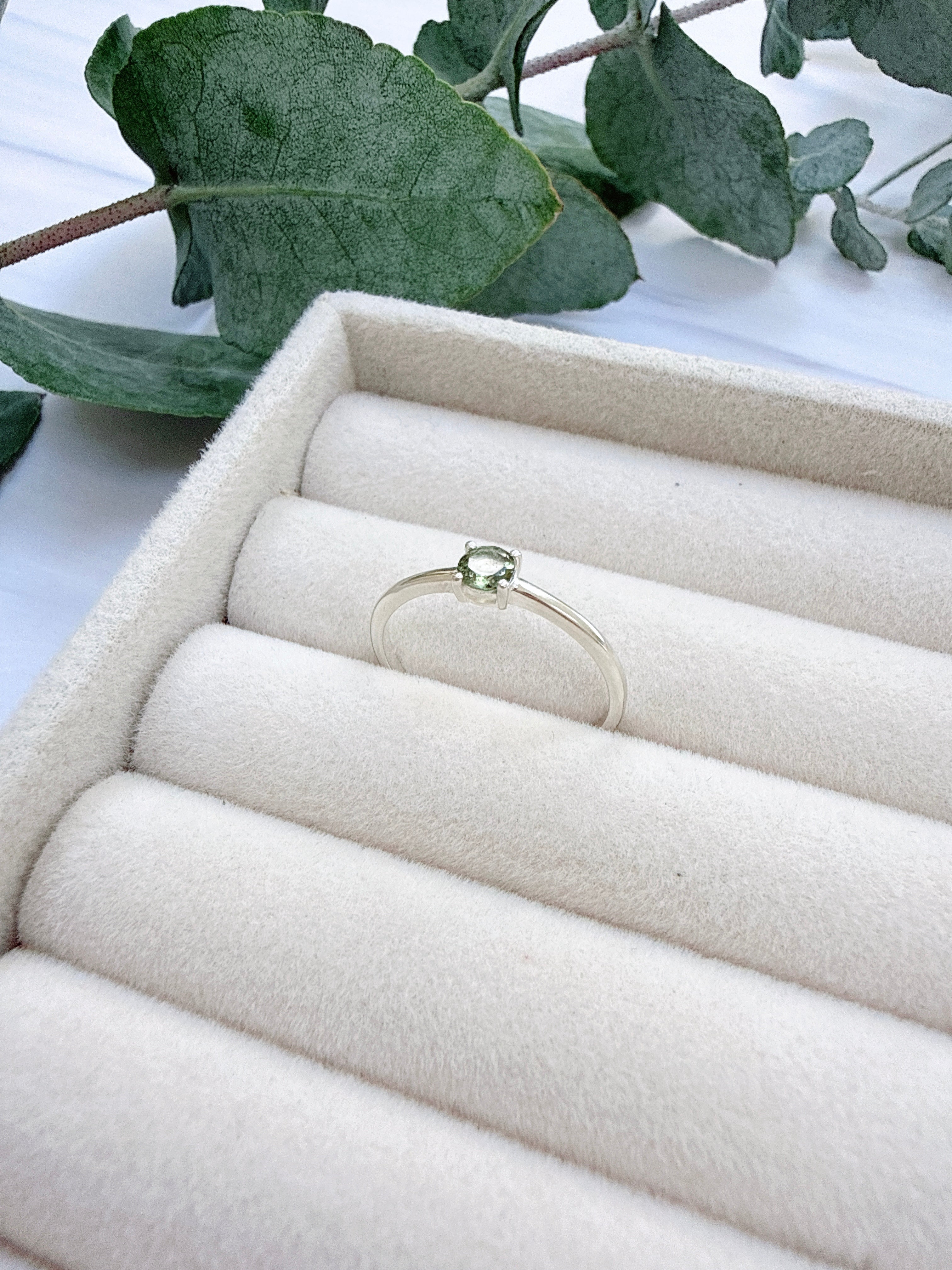 Faceted Moldavite Ring