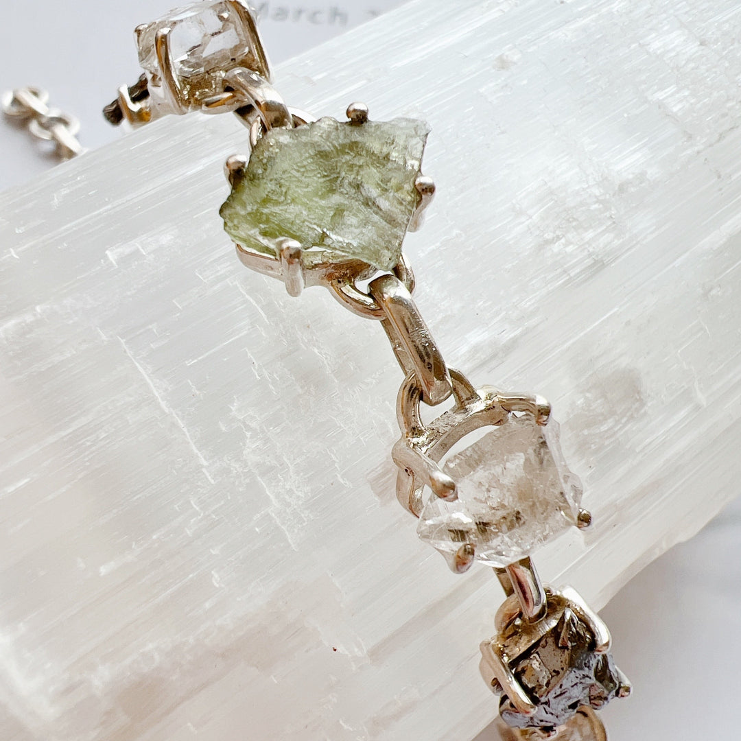 MOLDAVITE, HERKIMER DIAMOND & METEORITE CAMPO DEL CIELO BRACELET