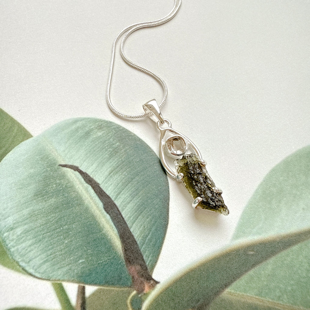 Moldavite & Herkimer Pendant