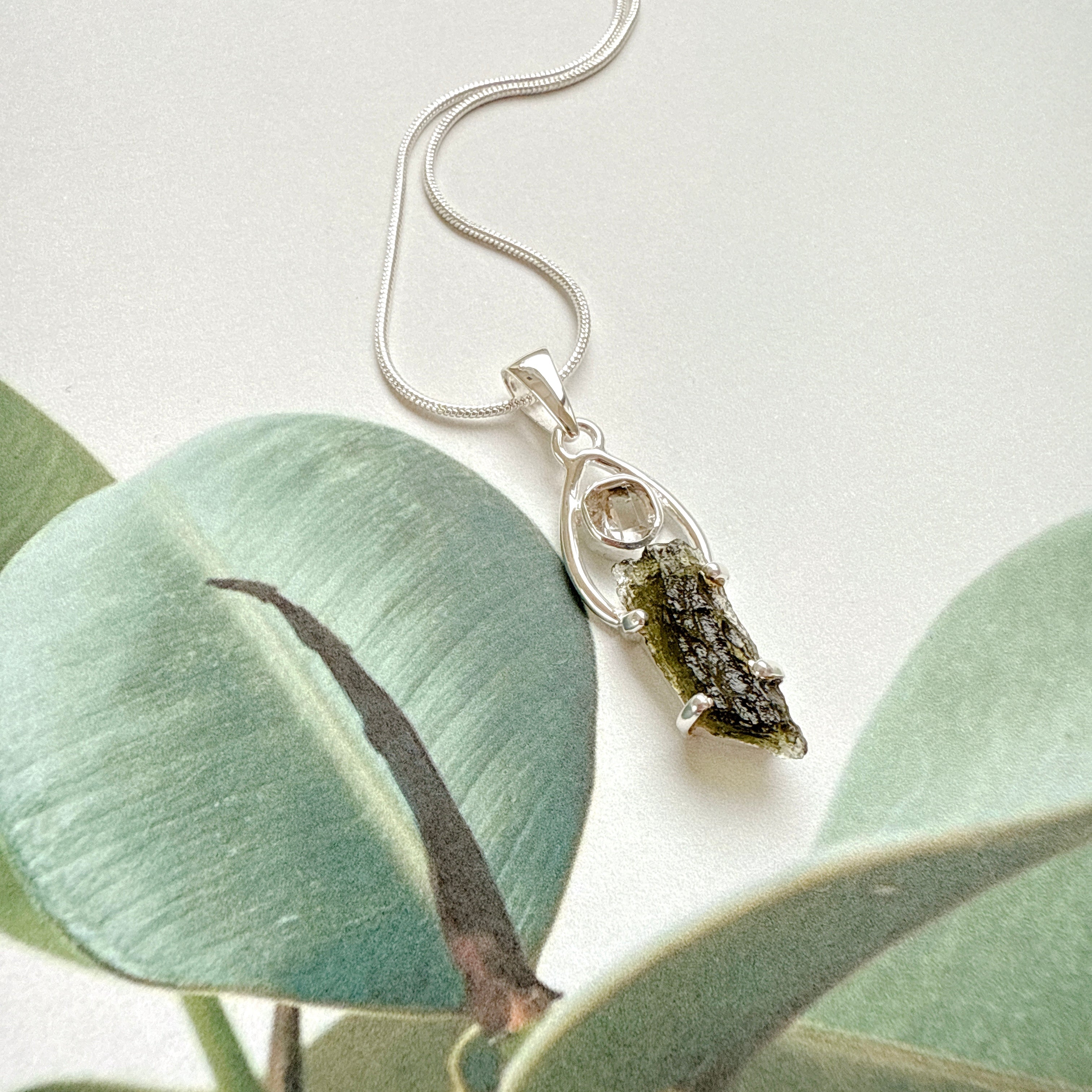 Moldavite & Herkimer Pendant