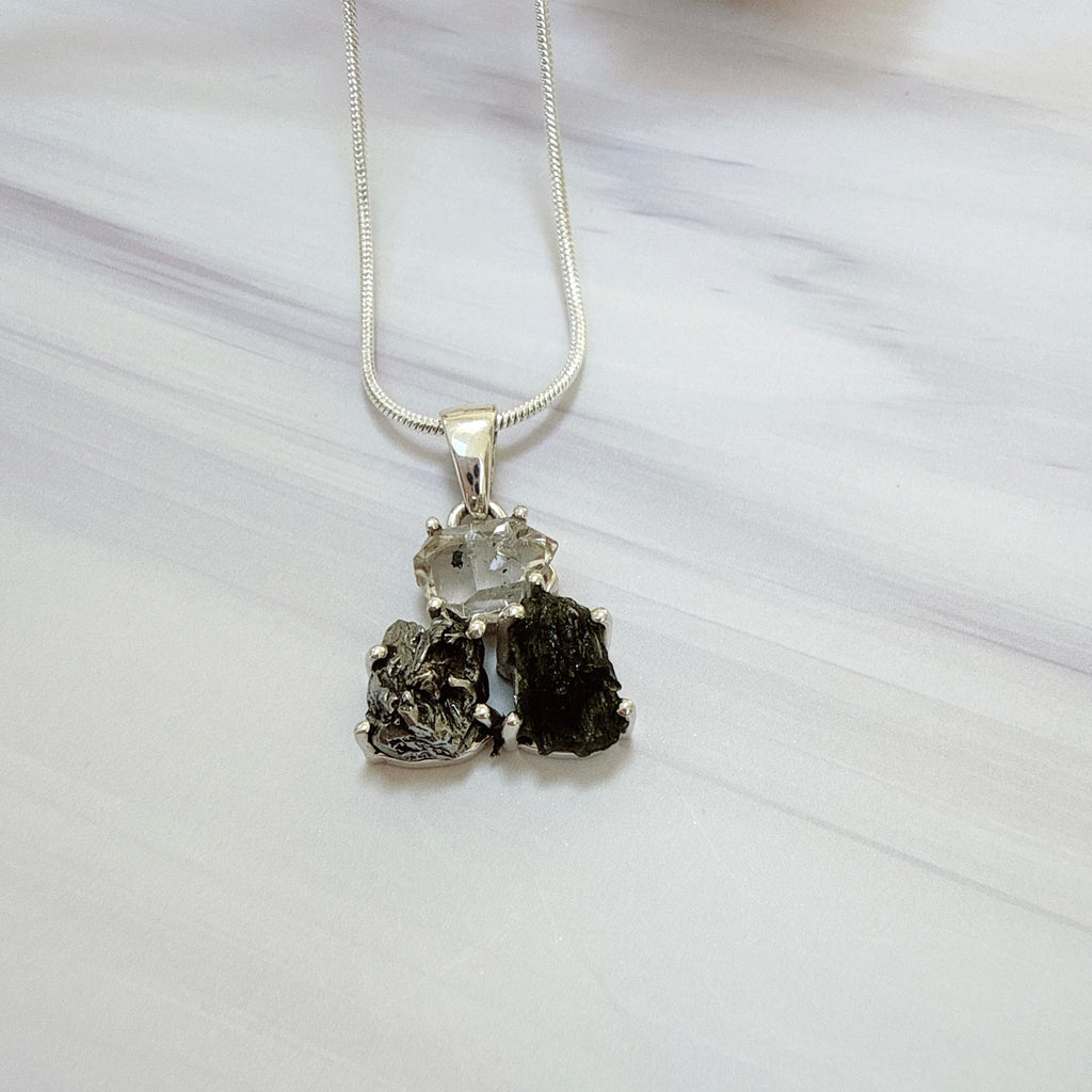 Moldavite, Herkimer Diamond & Campo del Cielo Pendant