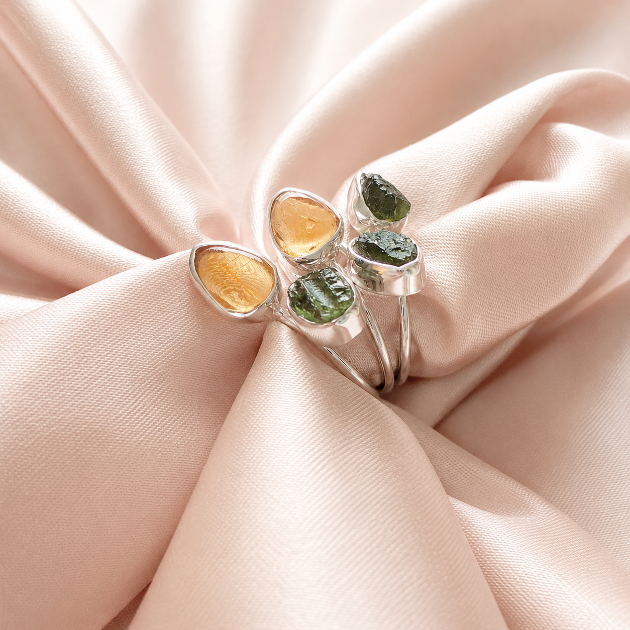 Designer – Moldavite & Baltic Amber Ring