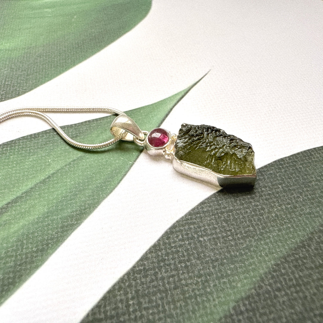 Moldavite & Pink Tourmaline Pendant