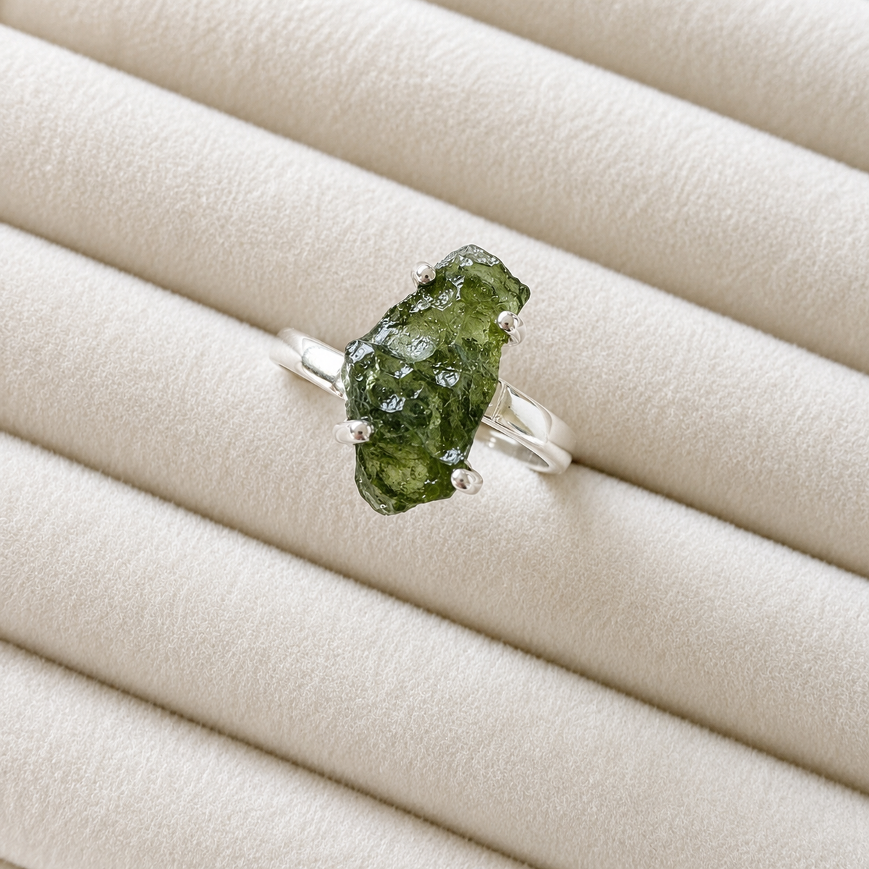 Moldavite Designer Ring