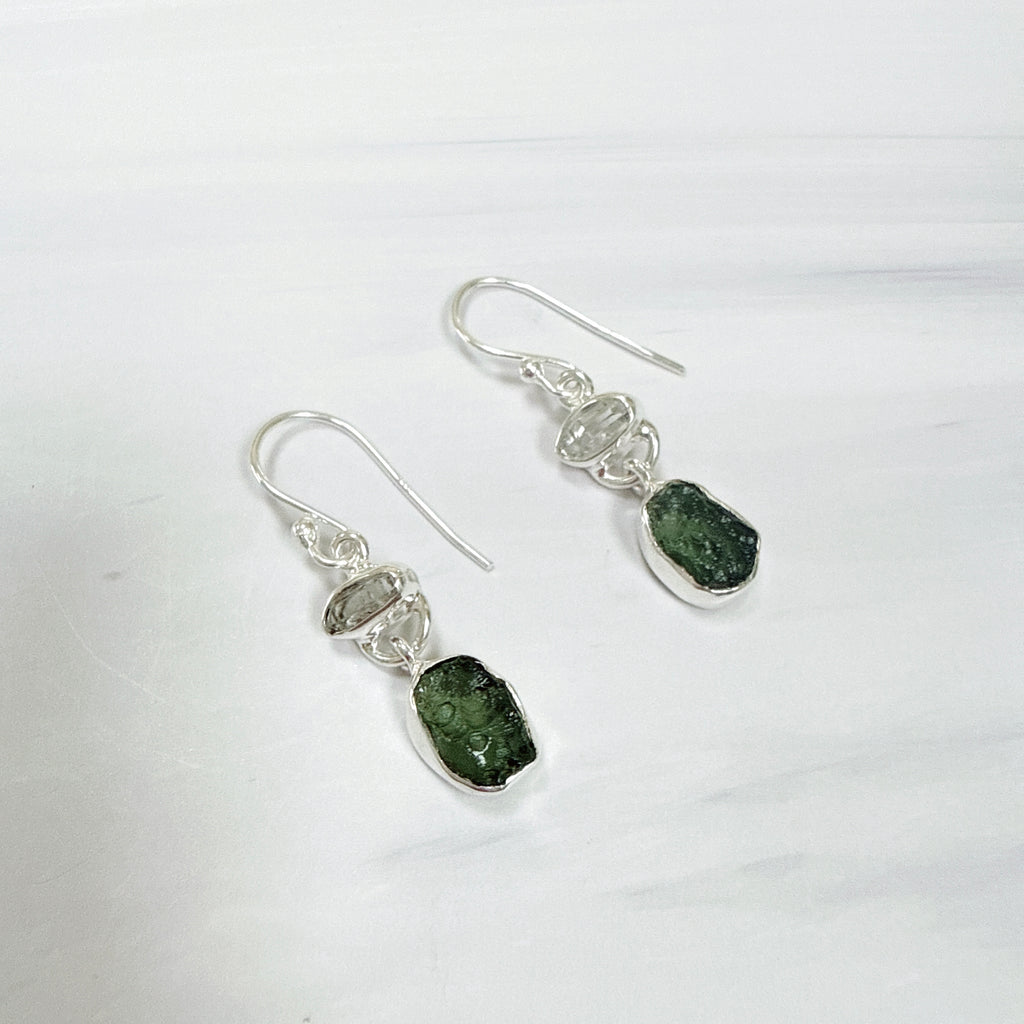 Moldavite & Herkimer Diamond Earrings