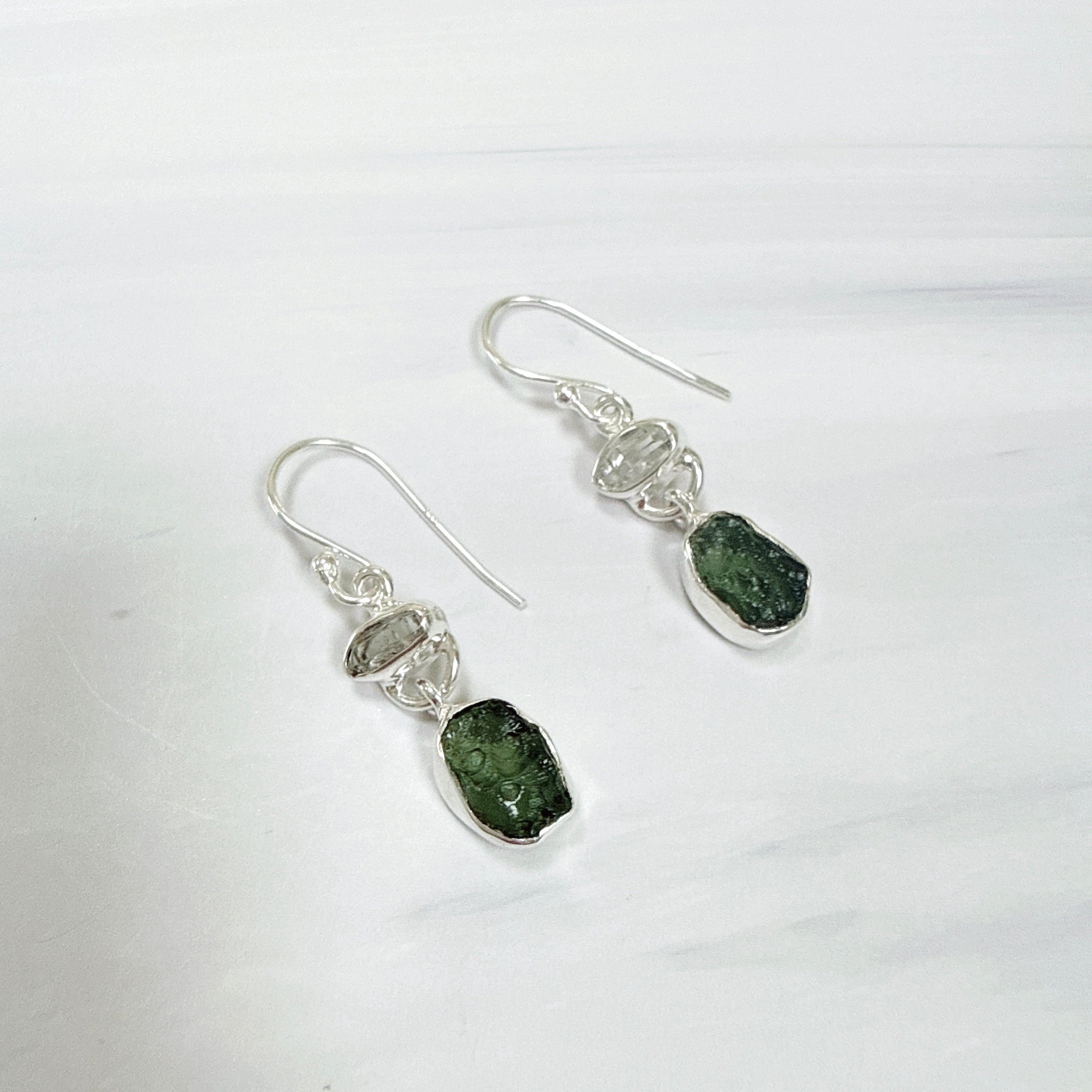 Moldavite & Herkimer Diamond Earrings