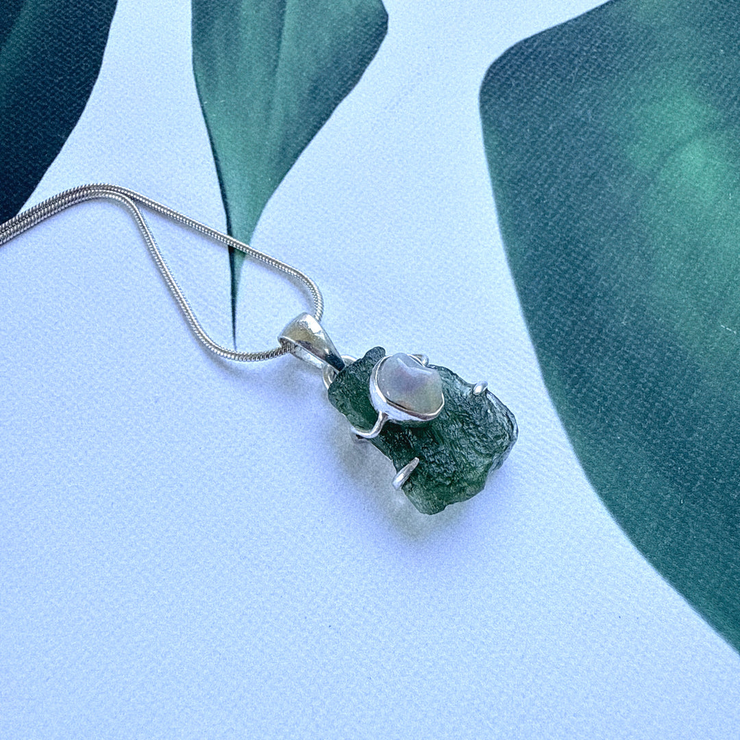 Moldavite & Ethiopian Opal Pendant