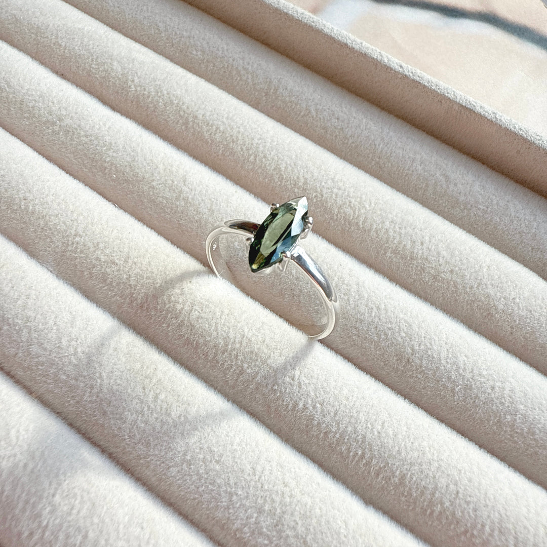 Claw-Set Faceted Moldavite Ring