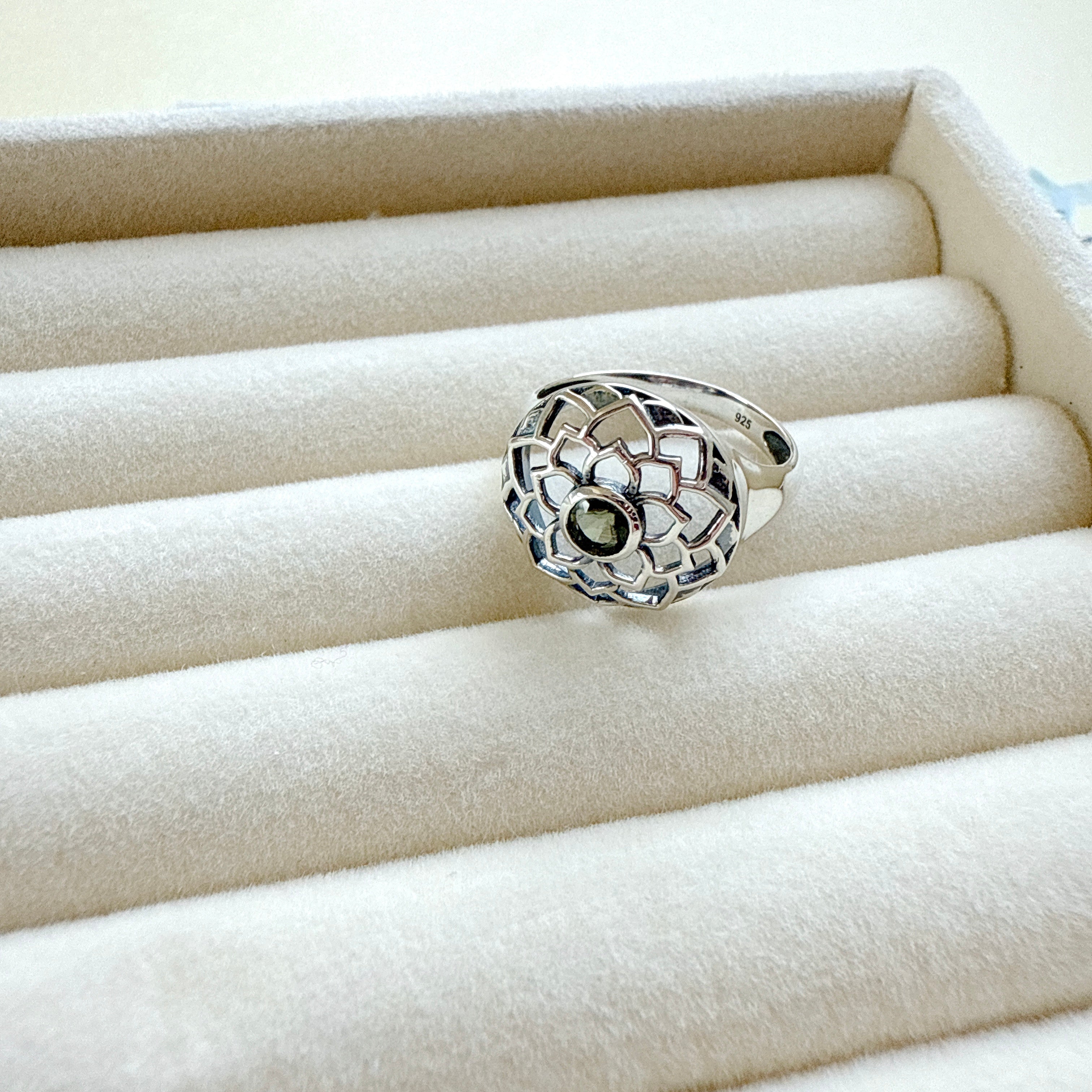 Moldavite Ring Faceted