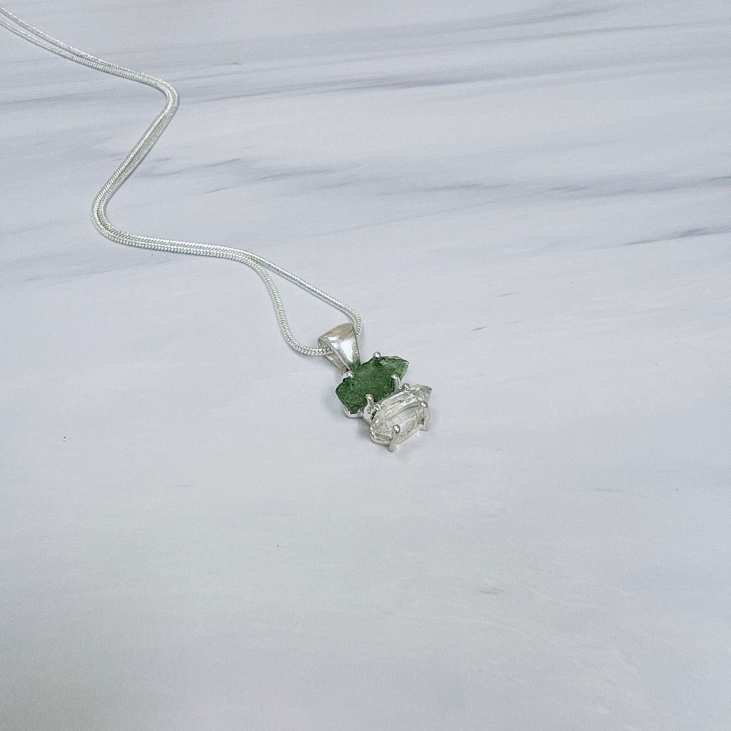 Moldavite with Herkimer Diamond Pendant