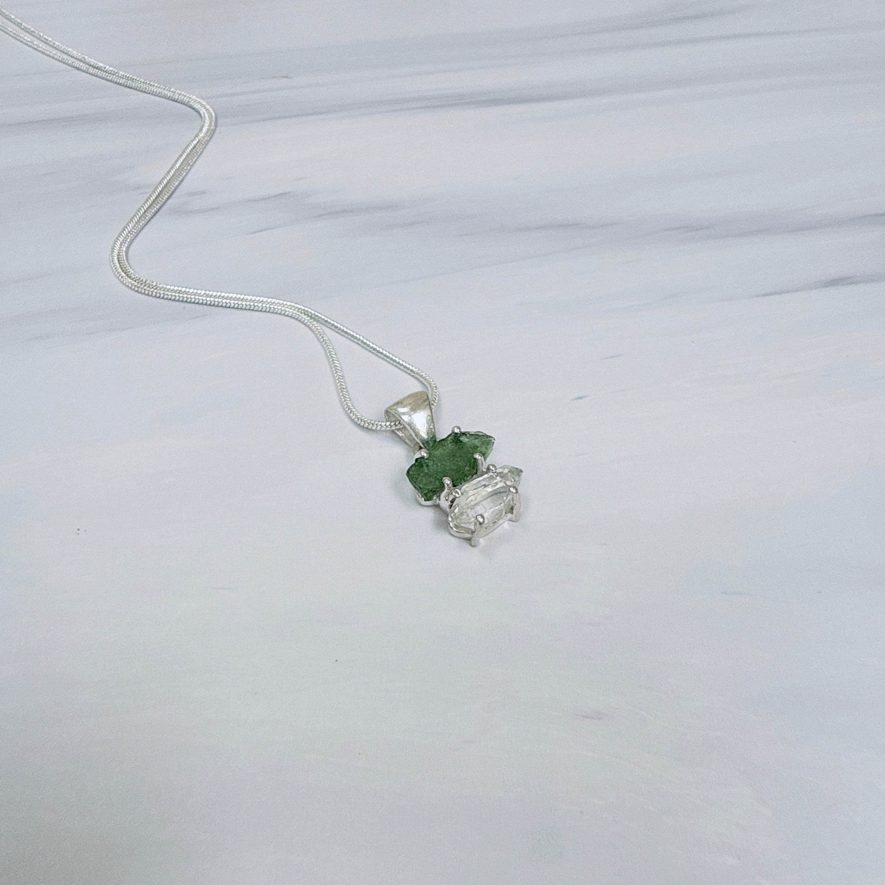 Moldavite with Herkimer Diamond Pendant