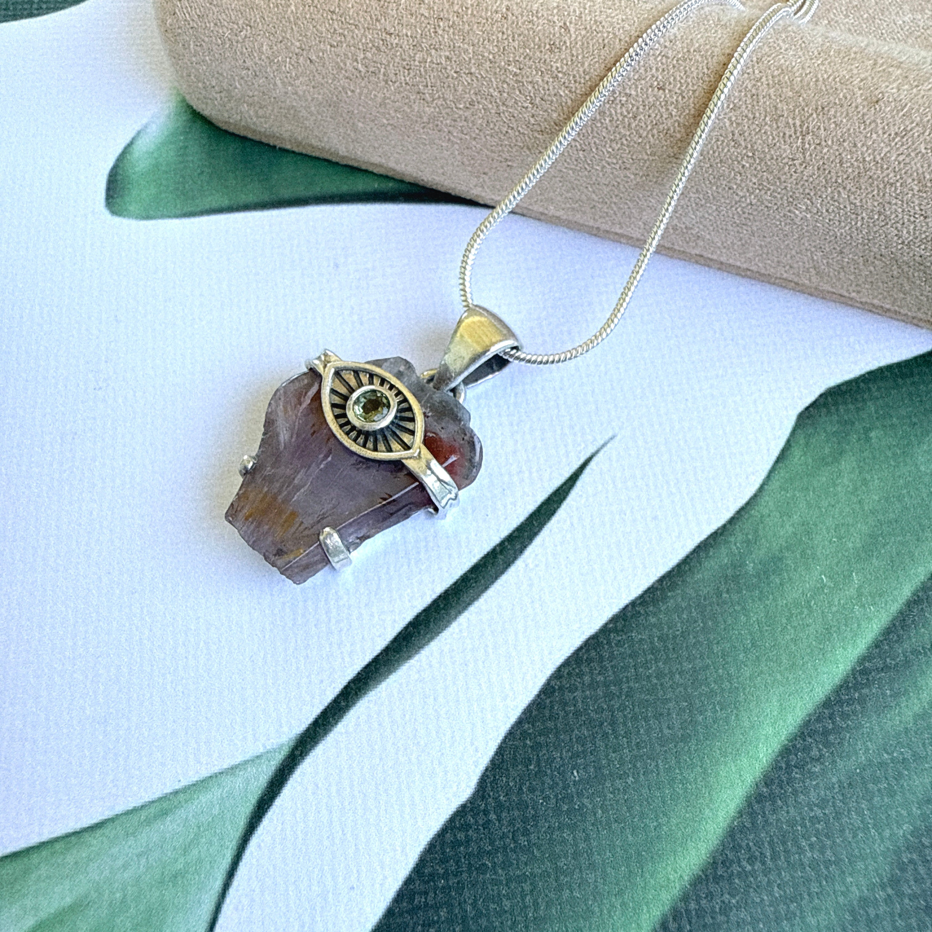 Evil Eye Pendant with Moldavite & Caxonete