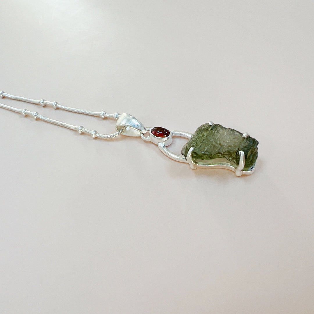 Moldavite & Garnet Pendant