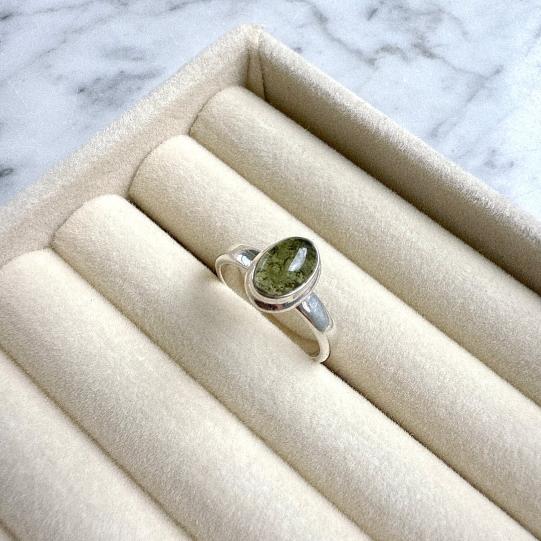 Moldavite Faceted Ring