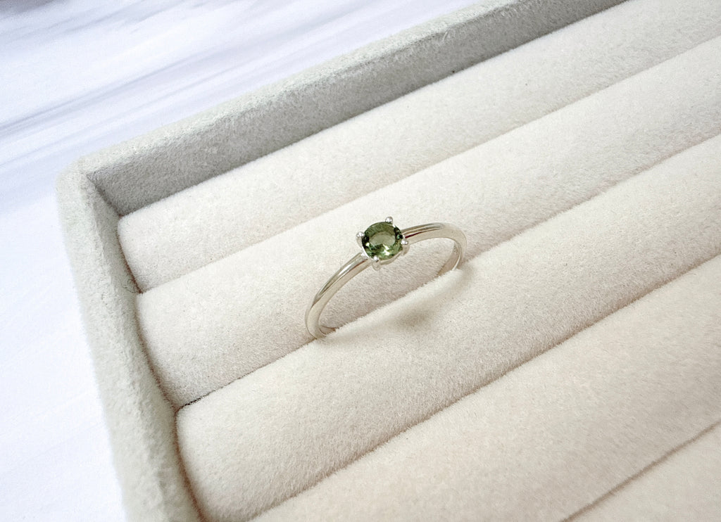 Faceted Moldavite Ring