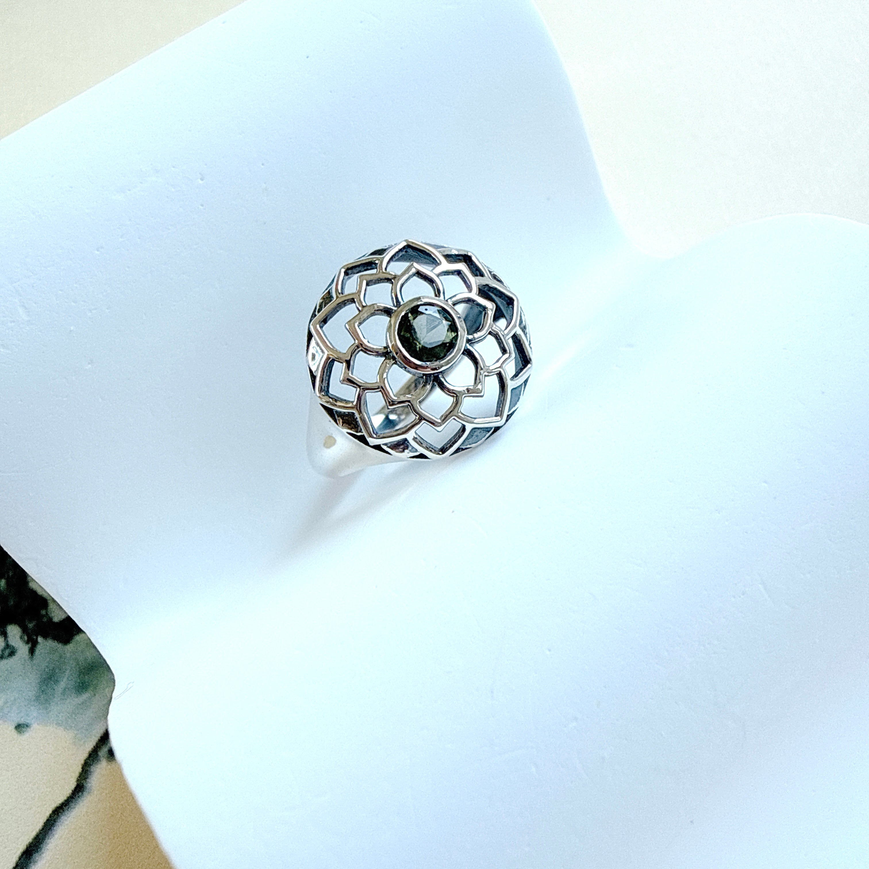 Moldavite Ring Faceted